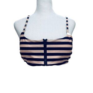 Aerie Bikini Top Size L Women’s Zipper Scop Striped Swin New